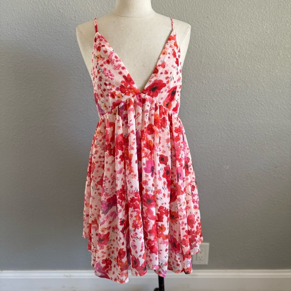 TCEC Pink and Red Floral Mini Dress Size XS EUC